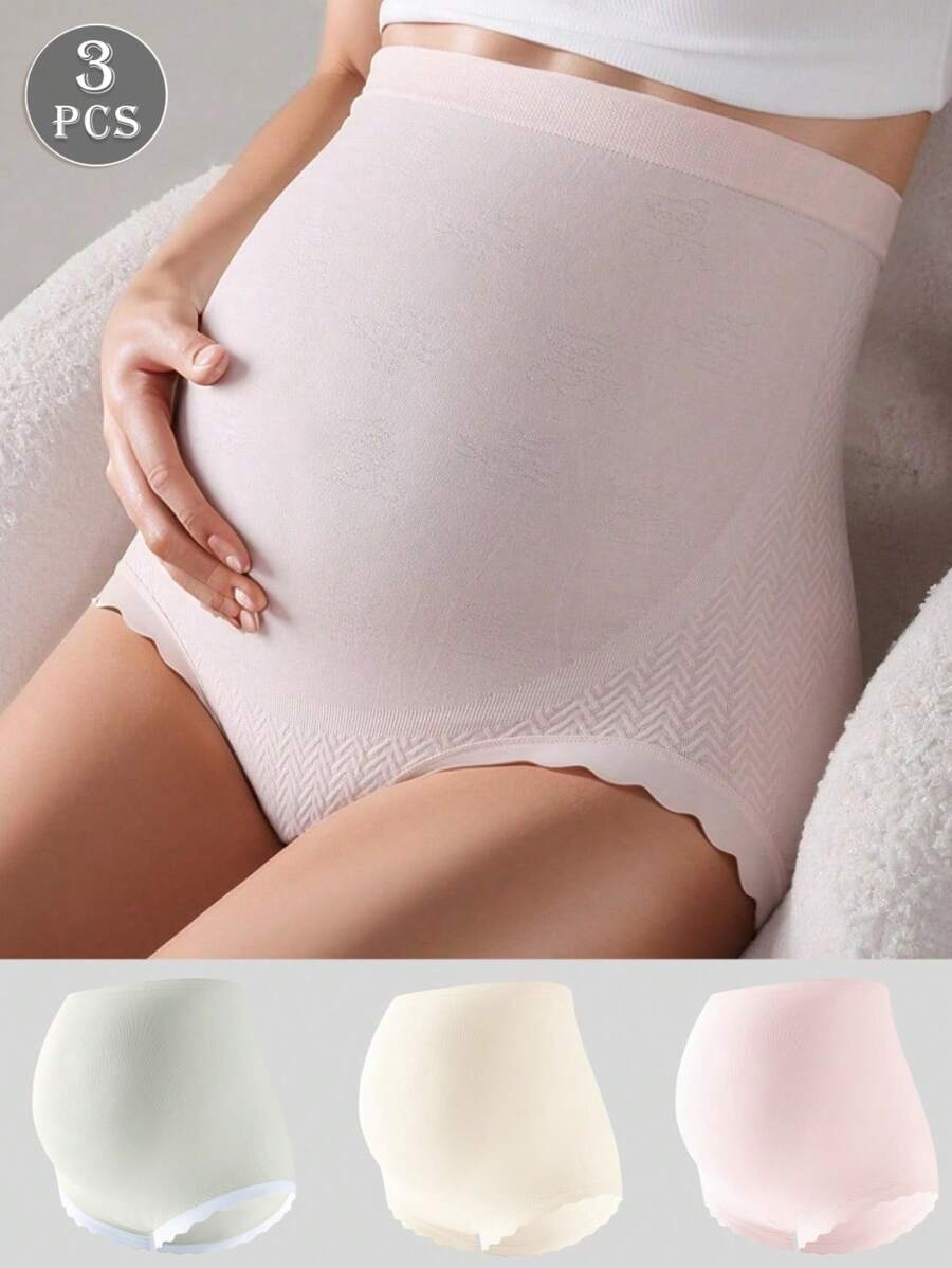 3 pièces Culottes de maternité sans couture à taille haute, couleurs mixtes, sous-vêtements élastiques pour femmes enceintes