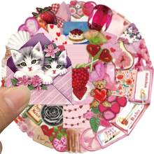 50张粉色心形装饰贴纸，可爱贴纸，浪漫贴纸，卡通贴纸，水果食物贴纸，防水贴纸，适用于笔记本电脑、手机、汽车、滑板、水瓶、计划本、日记本 - 彩色 - 查看 10