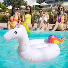 1pc Summer Inflatable Unicorn Floatie, Rainbowr Unicorn Design, Lie Down And Sit On, Water Sports Accessory For Swimming Pool, Beach, Party, Birthday, Couples Outdoor Water Sofa, Floating Mat, Beach Essentials - Unicorn - View 4