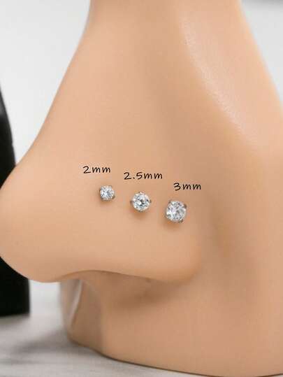 3 st nässtift i rostfritt stål, guld och silver, kubisk zirkonia, hypoallergena, för vardagsbruk