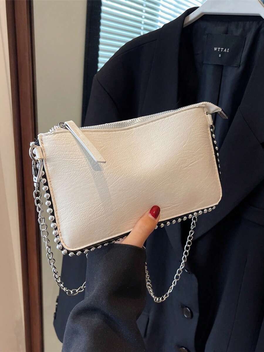 纯色女士钱包，新款时尚优雅淑女魅力单肩包，串珠流行斜挎包