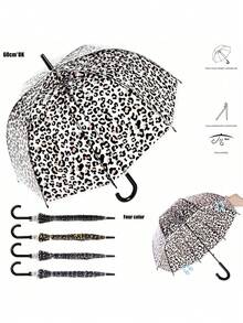 1 Stück 60cm Mehrfarbiger zufälliger transparenter Regenschirm, automatischer Leoparden-Muster Regenschirm, 8 Rippen windabweisender Regenschirmrahmen - kompakt & tragbar, mit gold/beige/weißem Schirmdach, geeignet für Handtasche, Pendeln, Dates, Reisen, vintage klassischer Leoparden-Muster automatischer Regenschirm - gebogener Haken, gerader Griff, UV-Schutz, leicht & tragbar, ideal für Fotografie, Fotografie-Regenschirm | Leoparden-Muster Regenschirm | Stabiler Regenschirm