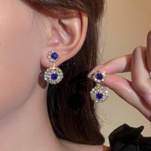 Europe And The United States Exaggerated Retro Palace Gorgeous Purple Double Round CZ Women's Crystal Earrings 1 Pair