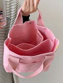 Túi vải canvas sang trọng mới Túi đựng đồ ăn trưa cho nữ Túi xách Tote Túi xách thường ngày - Hồng - Xem 3