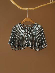 1920年代亮片流苏披肩，复古薄款透气闪亮斗篷，优雅短款披肩，适合女士宴会及礼服穿着。