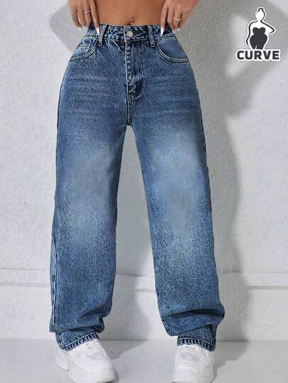 Jeans rectos de mujer de estilo vintage, sencillos y casuales, sueltos