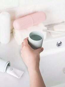 便携式旅行漱口杯、牙刷和牙膏收纳盒、旅行露营牙刷杯、旅行洗面奶套装、旅行必需品、海滩和假日返校旅行收纳盒、带杯子的旅行牙刷架 - 带漱口杯的便携式牙刷盒，适用于浴室必需品和旅行家居浴室装饰秋季装饰