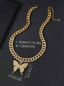 For Women Men Punk Hip Hop Style Rock Party Full Rhinestone Gorgeous Hip Hop Rhinestone Butterfly Pendant Necklace