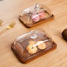 Plato de mantequilla de madera con tapa de vidrio, recipiente para queso, regalo de cocina, regalo de Navidad