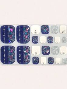 Blue Ombre Seashell Foil 3D Crystal Beach Design 22pcs Toe Nail Art Stickers - Multicolor - View 2