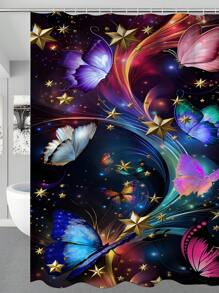 1/4 Pcs Butterfly Printed Bathroom Shower Curtain Set, Fashion Bathroom Decoration, Waterproof Fabric Shower Curtain Set With 12 Hooks, Anti-Slip Bathroom Mat, U-Shaped Toilet Seat Cover Bathroom Accessories