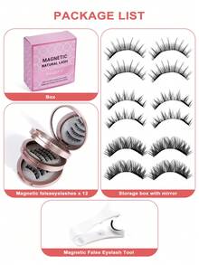 3 Pairs Magnetic False Eyelashes Kit With Mirror & Applicator Glue-Free Eyelashes Natural Manga Eyelashes Cat Eye Fluffy Faux Mink Eye Lashes With Tweezers Makeup Tool For Beauty Travel - 黑色 - 查看 10