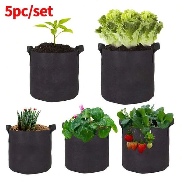 Plant Grow Bags, Multiple Sizes Available: Heavy-Duty Nonwoven Fabric Planter With Flip-Top Handle, Durable Non-Woven Planting Container, Collapsible Grow Bags - Suitable For Growing Flowers, Roses, Hydrangeas, Vegetables Like Potatoes, Tomatoes, Peas, Garden Leaf Collection Bag