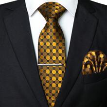 1 Set/2 Sets/3 Sets/4 Sets/5 Sets Herren Krawatte mit Karomuster, Krawatte aus Seide-Satin, Krawattenklammer aus Silber, Einstecktuch, Manschettenknöpfe und Ansteckblume als kombiniertes Set, geeignet als Geschenk für Männer, Väter zum Vatertag, Jahrestag, Geburtstag, klassisches Karomuster passt perfekt zu Smokings, macht Sie bei jeder Gelegenheit auffallend. Ideal, Gala, Hochzeit, Bankett, Feier, formelle Treffen, Lässig-Party, wichtige Anlässe