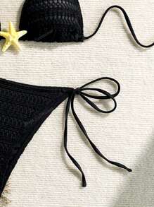New Arrivals Women Solid Starfish Bikini Swimwear, European & American Style 3-Point Bikini, Solid Color Swimsuit, Elegant Backless Tie-Up Design