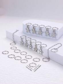 22件套星星海星吊坠发圈波西米亚风、Y2K风格发夹，适合上学、日常佩戴、头部装饰等场合，女士发饰 - 銀色 - 查看 3