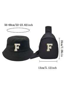 2件套可爱字母A-Z婴儿渔夫帽和包包，男女童儿童遮阳帽，户外儿童巴拿马帽，服装配饰 - 黑色 - 查看 10