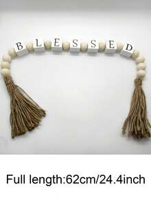 1件家居木珠流苏花环装饰，方形木字母珠，天然木珠串流苏吊坠，家居装饰工艺品 - 彩色 - 查看 8