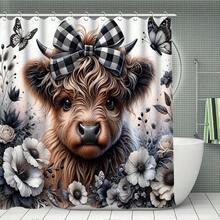 1/4pcs Flower & Cow Pattern Shower Curtain Set, Mother's Day Gift For Mothers, Home Spiritual Home Decor, Spring/Fall Decor, Holiday Decoration, Premium Bathroom Home Accessory, Waterproof, Machine Washable, 12 Hooks Included, Essential Bathroom Decor, Bathtub Divider And Easy To Clean Design For A Refreshing Bathroom Experience Bathroom Accessories Back To School - Multicolor - View 17
