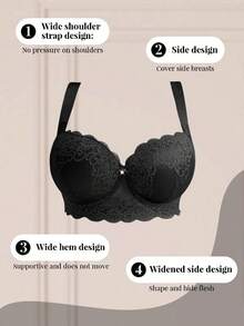 Plus Size Women Lace Patchwork Supportive Underwire Bra, Lift - Black - View 2