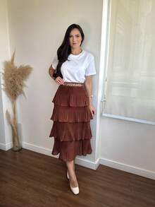 Pleated Skirt With 4 Ruffles, 4 Marias, 4 Layers - Rust Brown - View 5