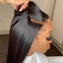 5x5直发无胶真人发假发高清蕾丝即戴即走闭合式假发真人发预拔毛预剪裁无需胶水3秒佩戴无胶假发透明蕾丝前假发预漂白发结180密度 - Natural Black - 查看 2