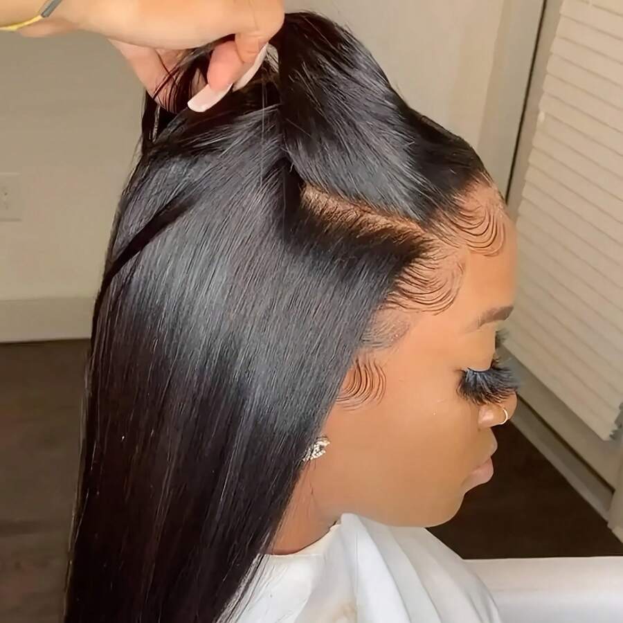 5x5直发无胶真人发假发高清蕾丝即戴即走闭合式假发真人发预拔毛预剪裁无需胶水3秒佩戴无胶假发透明蕾丝前假发预漂白发结180密度