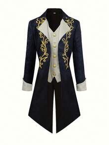 男士蒸汽朋克复古燕尾服夹克，哥特式维多利亚时代连衣裙制服 - 黑色 - 查看 1