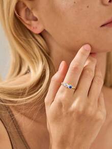 Elegant And Fashionable Personalized Birthstone Initial Letter Name Ring, Meaningful Gift For Valentine's Day, Anniversary, Friends, Christmas, Thanksgiving, Women's Jewelry - Silver - View 3