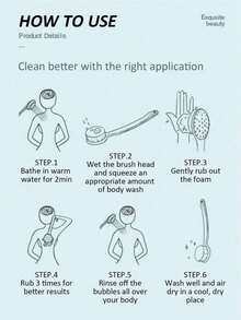 1 件粉色长柄淋浴刷，多功能刷子，用于背部去角质和淋浴清洁 - 彩色 - 查看 6