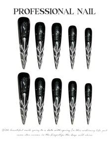 10 件装黑色长尖头假指甲防碎防污假指甲适合女朋友妻子女士和女孩