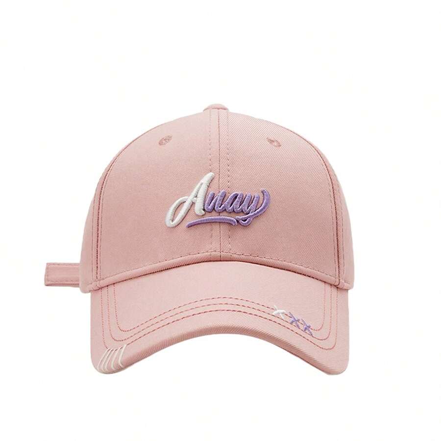 Women Baseball Cap, Embroidery Letters Adjustable Hat Ponytail Baseball Hat For Casual Daily - Pink - View 1