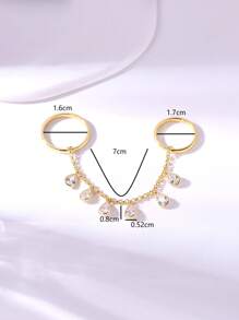 1 Pc Fashionable Copper Inlaid Cubic Zirconia Chain Tassel Adjustable Ring, Women's Jewelry For Wedding Party Accessory, Wedding Gift