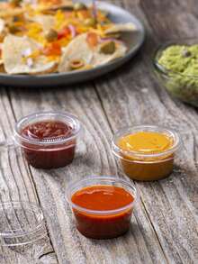 50 个带盖迷你一次性酱汁杯 - 透明分量控制容器，用于调味品、沙拉酱、果酱、餐食准备 - 非常适合家庭、餐厅和野餐 - 彩色 - 查看 7