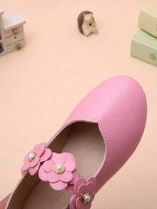 女童花卉玛丽珍鞋 - 软底一脚蹬公主平底鞋，适合幼儿和青少年，适合派对和日常穿着（随机鞋底印花）