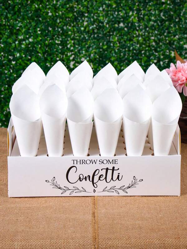 1 peça de suporte de cone de confete de papel branco, suporte de cone de confete estilo flor e plantas, caixa de cone para decoração de casamento, decoração de festa, materiais de embrulho para presente, sacos para decoração de aniversário, decoração de chá de bebê, decoração de mesa, decoração de casa, decoração de quarto, presentes de aniversário, lembrancinhas de festa (papel de cone de confete não incluso)