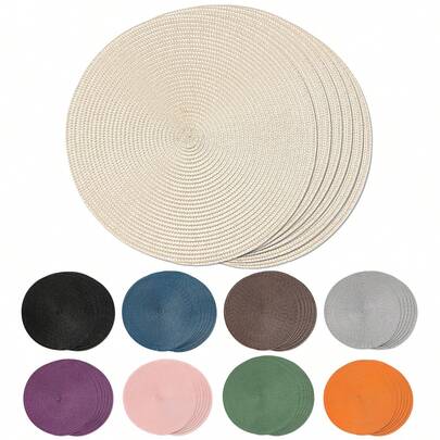 1pc/4pcs/6pcs 15-Inch Round Woven PP Placemats, Washable Non-Slip Dining Table Mats, High-Quality Woven Home Decor Tableware Coasters, Suitable For Dining Room, Kitchen, Farmhouse Style, Christmas & New Year Party Decoration