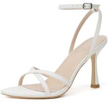 Strappy Heels For Women Lace Up Ankle Strap Heels Round Open Toe Heels Stiletto High Heels Women's Heeled Sandals For Prom, Party, Daily - trắng - Xem 1