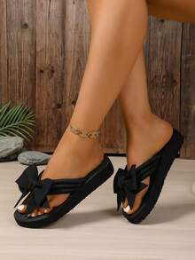 Women's Fashionable Thick-Soled Wedge Sandals, Summer New Non-Slip Thick Bottom Beach Slippers, Wedge High Heel Thong Slip-On, Suitable For Outdoor, Beach, Wedding - Black - View 3