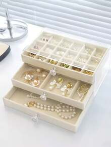 1pc Velvet Jewelry Storage Box, 3 Layer Transparent Acrylic Jewelry Display Box, Small Jewelry Cabinet, Drawer Style Jewelry Organizer, Earring Ring Bracelet Display Case, Women Jewelry Box, Craft Organizer, Large Capacity Open Design, Room Storage, Bedroom Decor, Living Room Decor, Gift Box, Wedding Gift, Easter Gift - Multicolor - View 19