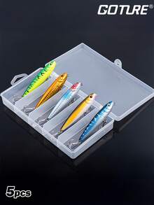 Goture 5pcs Pencil Sinking Fishing Lure, Topwater Popper Bait With 3D Eye And Treble Hooks For Saltwater Freshwater, Fishing Gifts For Men - Multicolor - View 1