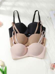 3PCS Girls Teen Solid Color Cute Seamless Underwear Push Up Bras