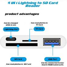 1pc 4-In-1 Micro SD TF Card Reader, Portable Camera Memory Card Reader Plug And Play, Compatible With IPhone 14 Pro Max/14 Pro/14 Plus/14/13/12/11/XS/XR/8/7/6, IPad Series - White - View 3