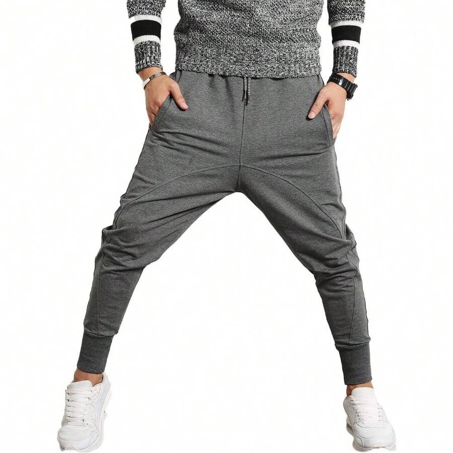 Men's Joggers, Sweatpants, Low Crotch Sweats Slim Fit Trousers Harem Hip Hop Pants - 01-grey - View 1