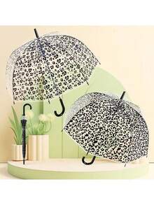 1 Stück 60cm Mehrfarbiger zufälliger transparenter Regenschirm, automatischer Leoparden-Muster Regenschirm, 8 Rippen windabweisender Regenschirmrahmen - kompakt & tragbar, mit gold/beige/weißem Schirmdach, geeignet für Handtasche, Pendeln, Dates, Reisen, vintage klassischer Leoparden-Muster automatischer Regenschirm - gebogener Haken, gerader Griff, UV-Schutz, leicht & tragbar, ideal für Fotografie, Fotografie-Regenschirm | Leoparden-Muster Regenschirm | Stabiler Regenschirm