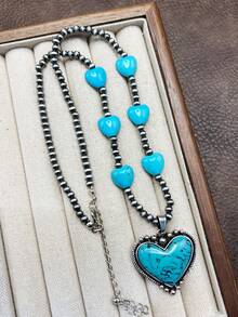 1 套复古西式仿珍珠串珠 3 层链项链，带粉色/红色/蓝色/白色心形吊坠，适合女士/女孩搭配日常/派对服装，可作为送给家人/朋友/自己的珠宝礼物 - 波希米亞風 - 查看 6