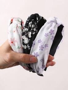Bộ 3 băng đô cài tóc nữ tối giản in họa tiết hoa, màu đen, tím, hồng, phù hợp cho sử dụng hàng ngày, mùa xuân/hè, đi biển và nghỉ lễ. - Nhiều màu - Xem 2