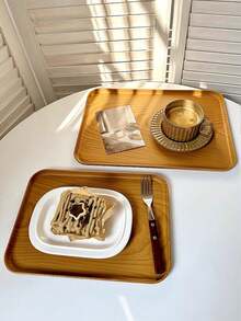 1 pièce Plateau style Ins effet bois, plateau de service rectangulaire en matière plastique, plateau à desserts pour café, plat de rangement, assiette à gâteau et collation