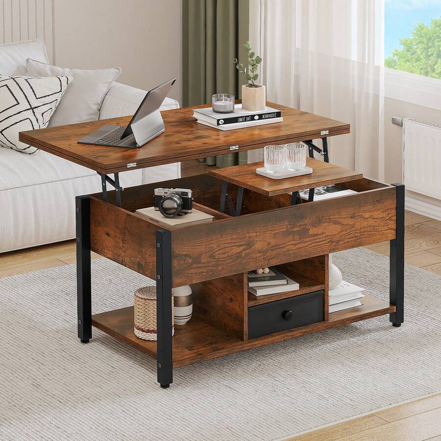 Yitahome Lift Top Coffee Table With Drawers, 4 In 1 Multi-Function Liftable Coffee Table With Storage And Hidden Compartment, Coffee Table Converts To Dining Table For Living Room - Coffee Brown - View 1