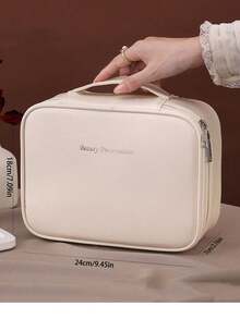 1pc Large Capacity Multi-Layer Compartment Multifunctional Makeup Bag, Summer Travel Organizer Bag, PU Waterproof Leather Zipper Closure Handheld Portable Makeup Storage Bag, Suitable For Valentine's Day Gift, Mother's Day Gift, Wedding Gift, Bridesmaid Gift, Travel Essentials Bathroom Accessories Back To School